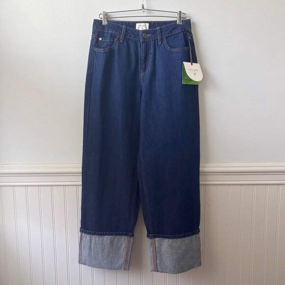NWT High-Rise Straight Leg Wide Cuff Jeans Dark Wash kate spade new york Size 2 - Picture 1 of 13
